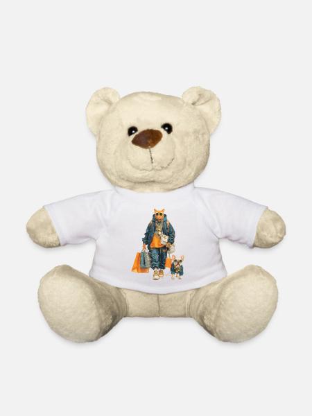 Glamour cat in streetwear jungle - Teddy Bear - white