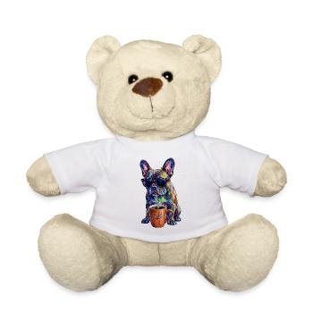 Coole Französische Bulldogge mit Kaffee - Teddy - Weiß - Vorne