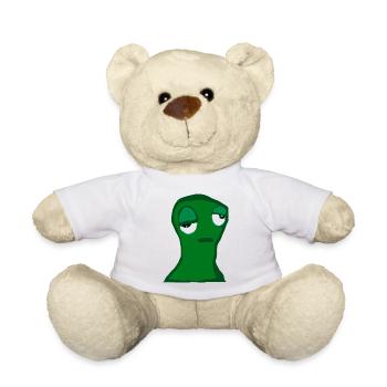 Müde grüne Figur – minimalistischer Cartoon,  Frus - Teddy - Weiß - Vorne