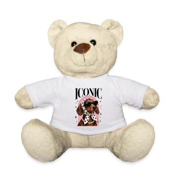 Dackel mit Sonnenbrille, Kopftuch & Perlenkette - Teddy - Weiß - Vorne
