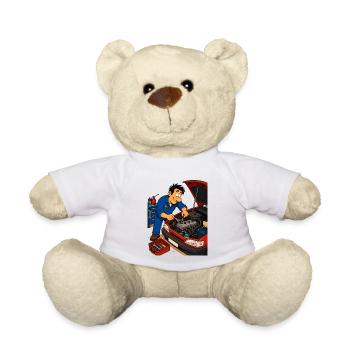 Animated mechanic on the engine - Teddy Bear - white - Front