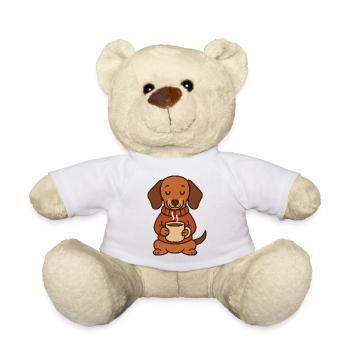 Cute Dachshund with Coffee – Coffee Lover - Teddy Bear - white - Front