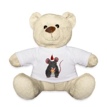 Weihnachtsratte mit Geschenk - Ohne Text - Teddy - Weiß - Vorne