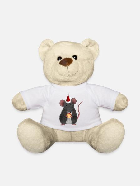 Weihnachtsratte mit Geschenk - Ohne Text - Teddy - Weiß