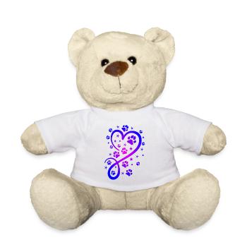 Herz mit Pfötchen und Sternen - Teddy - Weiß - Vorne