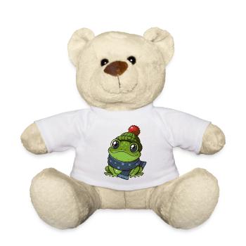 Niedlicher Frosch mit Schal und Pudelmütze. - Teddy - Weiß - Vorne