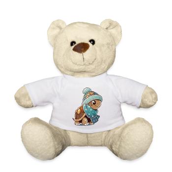 Tortue mignonne avec écharpe et chapeau à pompon. - Nounours - blanc - Devant