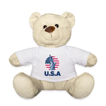 USA, Freiheitsstatue, Amerika Flagge - Teddy - Weiß - Vorne