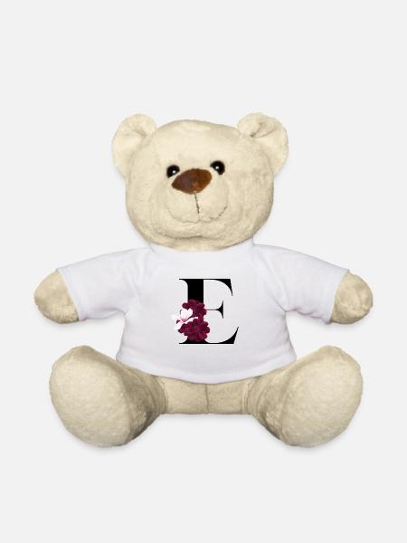 lettre E fleuris - Nounours - blanc