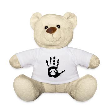 Ink print of human hands and cat's paw - Teddy Bear - white - Front