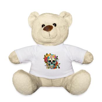 Totenkopf Blumen Bunt - Teddy - Weiß - Vorne