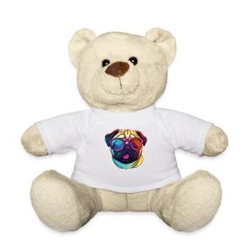 Mops Hund mit bunter Sonnenbrille - Teddy - Weiß - Vorne