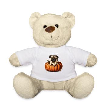 Pug Dog in Pumpkin Funny - Teddy Bear - white - Front