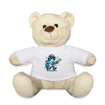 Groovez sur le pouce ! 🎸 T-shirt bassiste de bande dessinée - Nounours - blanc - Devant