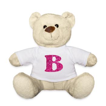 Buchstabe b rosa Glitzer - Teddy - Weiß - Vorne