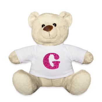 Buchstabe g rosa Glitzer - Teddy - Weiß - Vorne