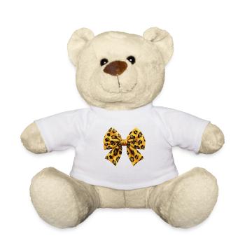 Chic T-shirt with Leopard Bow - Teddy Bear - white - Front