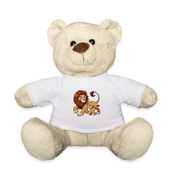 Père lion avec enfant gambadant - Nounours - blanc - Devant