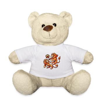 Les lions orange jouent au football - Nounours - blanc - Devant