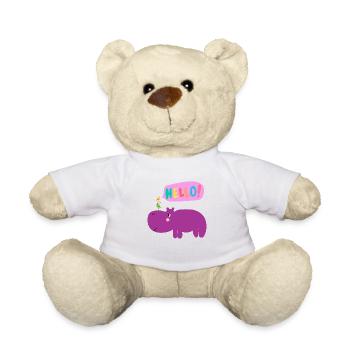 Hippopotamus with Bird Gang - Cute Animals - Teddy Bear - white - Front