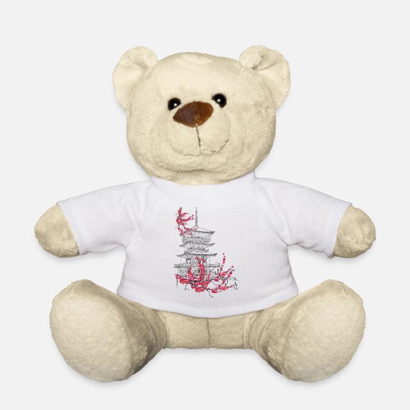 Pagode und Sakura - Teddy - Weiß