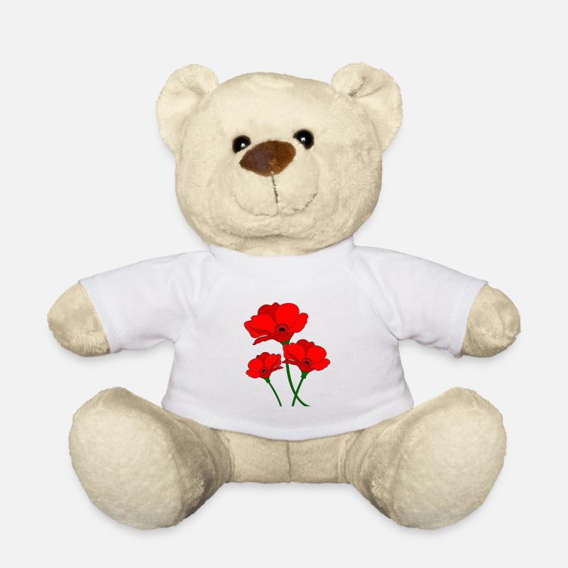red poppies - Teddy Bear - white