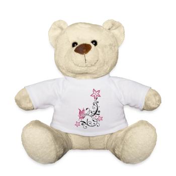 Flowers with filigree floral ornament, butterfly - Teddy Bear - white - Front