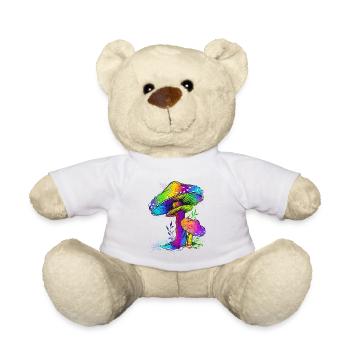 bunte Pilze, Pilz, tolle Geschenkidee. Regenbogen - Teddy - Weiß - Vorne
