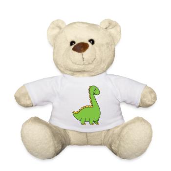Dino Long Neck Green Dinosaur Kids Shirt - Teddy Bear - white - Front