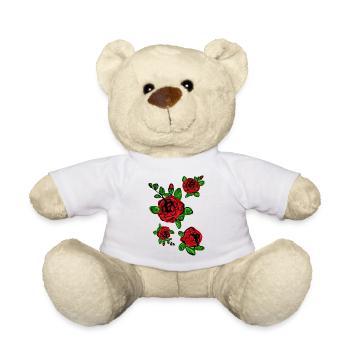 Fleur rouge de roses - Nounours - blanc - Devant