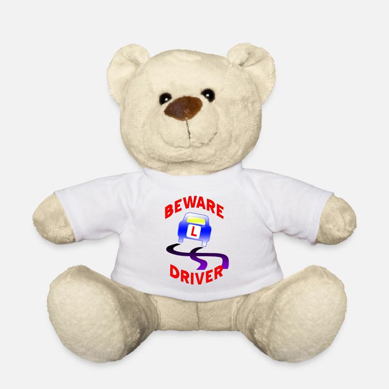 Beware Driver Car Graphic - Teddy Bear - white