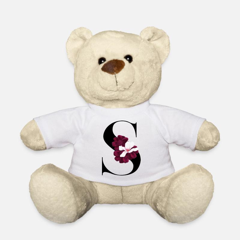 lettre S fleuris - Nounours - blanc