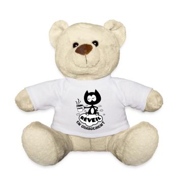 Chat avec café, réveil en chargement ! - Nounours - blanc - Devant