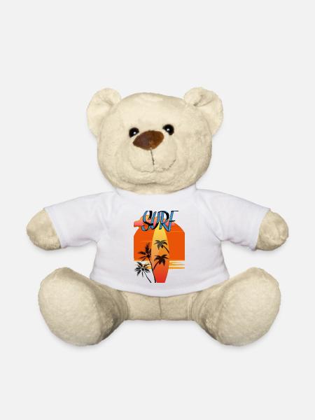 Planche de surf avec Sunset Red - Palmiers - Nounours - blanc