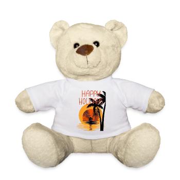 Joyeuses Fêtes coucher de soleil avec des palmiers - Nounours - blanc - Devant