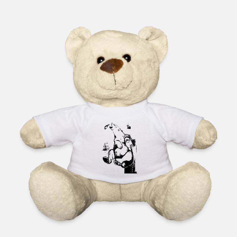 Bear chases salmon fish black original design - Teddy Bear - white