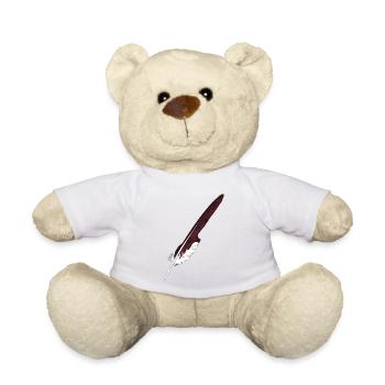 Grande plume marron dessinée à la main (milan rouge) - Nounours - blanc - Devant