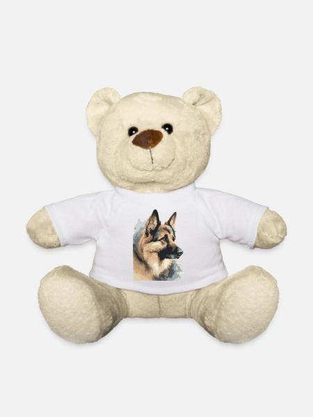 Deutscher Schäferhund Porträt Wasserfarben - Teddy - Weiß