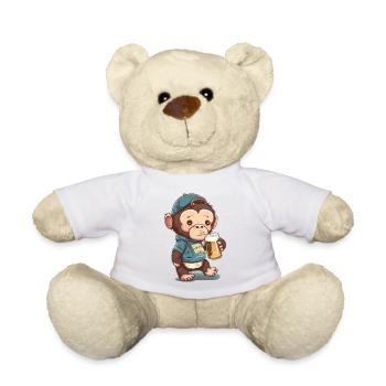 Cute chimpanzee with beer - Teddy Bear - white - Front