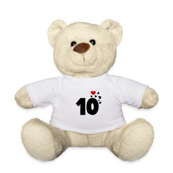 10 Herzen 10. Geburtstag - Teddy - Weiß - Vorne