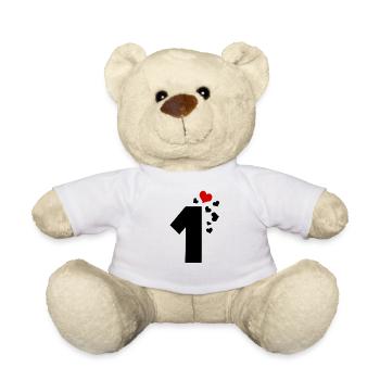1 Heart Number One 1st Anniversary - Teddy Bear - white - Front