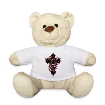 rot schwarzes Gothic Kreuz mit floralen Elementen - Teddy - Weiß - Vorne