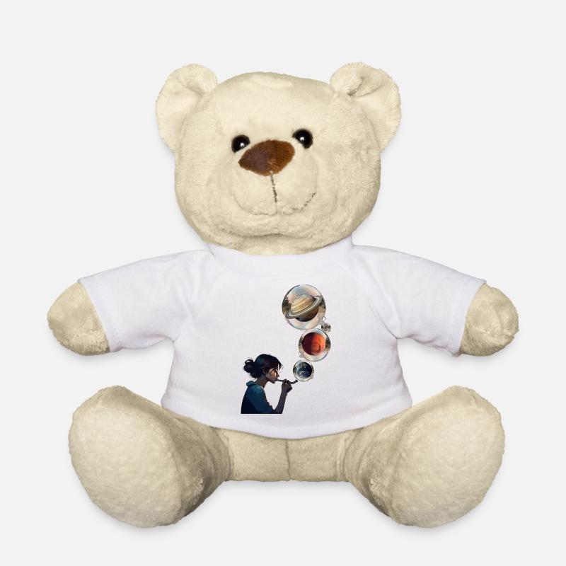 Kontemplative Frau mit kosmischen Planeten - Teddy - Weiß