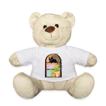 Chat sur une étagère en forme de dôme avec des plantes - Nounours - blanc - Devant