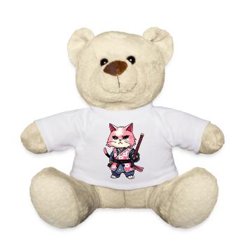 Chat samouraï & fleurs de cerisier #11 - Nounours - blanc - Devant