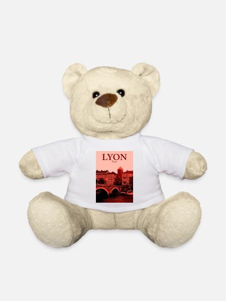Lyon Skyline roter Overlay - Teddy - Weiß