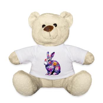 Lapin décoré de fleurs - Nounours - blanc - Devant