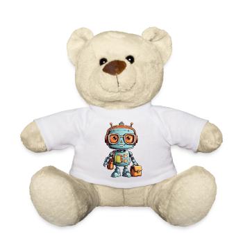 Petit robot avec cartable premier jour d’école - Nounours - blanc - Devant
