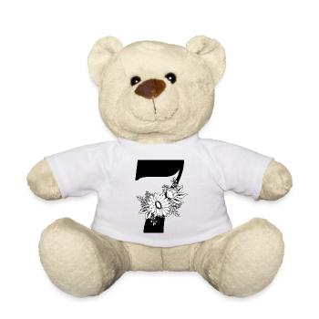 Number 7 Black Floral -7th Floral Anniversary - Teddy Bear - white - Front
