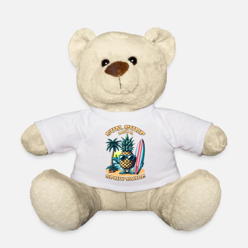 Surfing Pineapple: Sun, Surf, and a Spiky Smile! - Teddy Bear - white